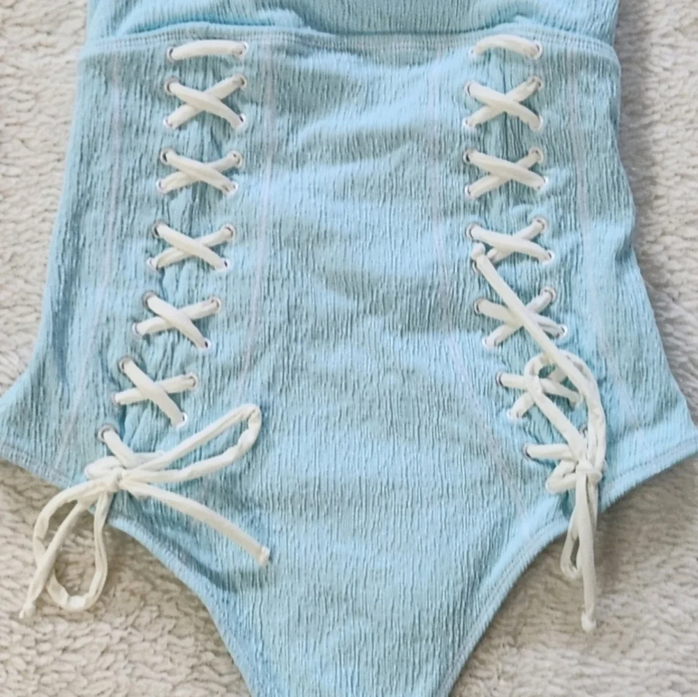 New!Frankie's‎ Bikinis Kylee Lace-up One Piece Swimsuit:L